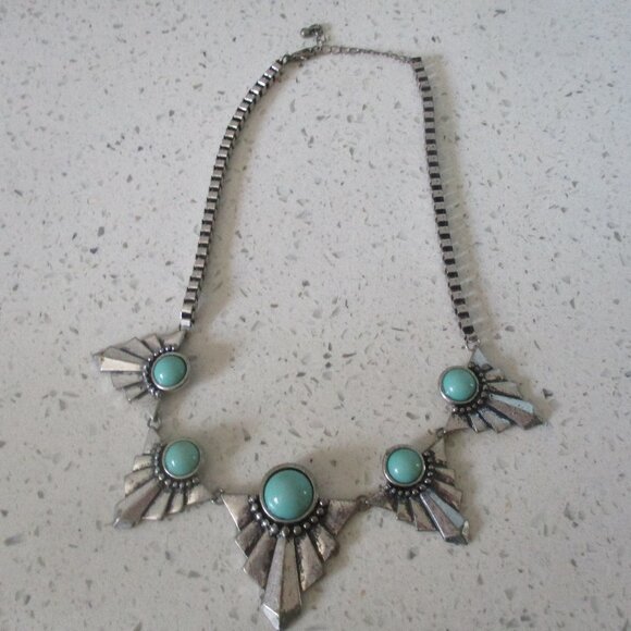 Squash Blossom Style Necklace Silver Toned - Picture 4 of 6